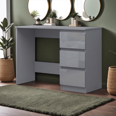 FWStyle Grey Gloss Dressing Table 3 Drawer Desk