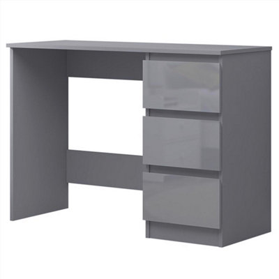 FWStyle Grey Gloss Dressing Table 3 Drawer Desk