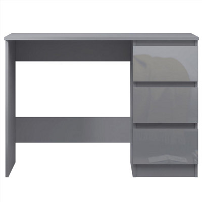 FWStyle Grey Gloss Dressing Table 3 Drawer Desk