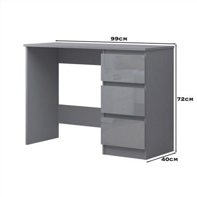 FWStyle Grey Gloss Dressing Table 3 Drawer Desk