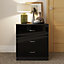 FWStyle High Gloss Black 3 Drawer Bedside Table Nightstand
