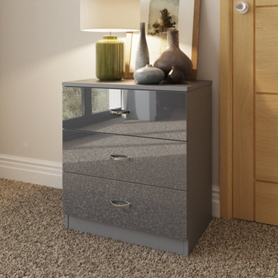 FWStyle High Gloss Grey 3 Drawer Bedside Table Nightstand