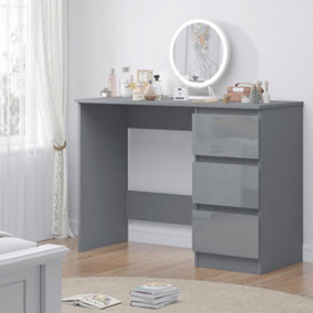 FWStyle High Gloss Grey Dressing Table Desk With 3 Large Drawers