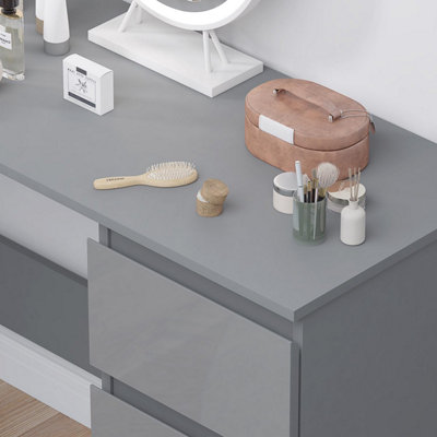 FWStyle High Gloss Grey Dressing Table Desk With 3 Large Drawers