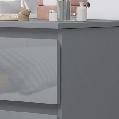 FWStyle High Gloss Grey Dressing Table Desk With 3 Large Drawers