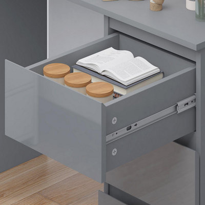 FWStyle High Gloss Grey Dressing Table Desk With 3 Large Drawers