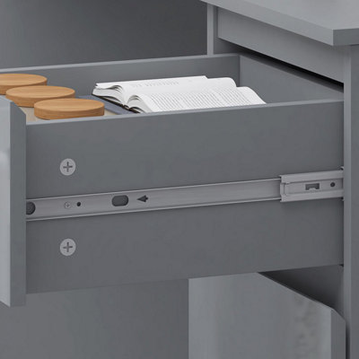 FWStyle High Gloss Grey Dressing Table Desk With 3 Large Drawers