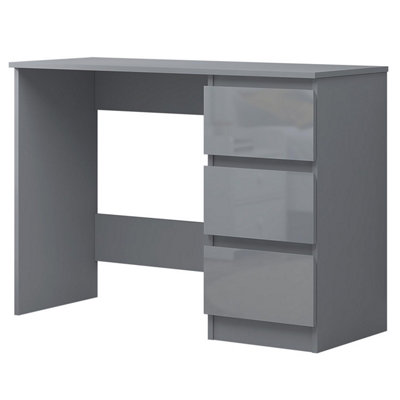 FWStyle High Gloss Grey Dressing Table Desk With 3 Large Drawers