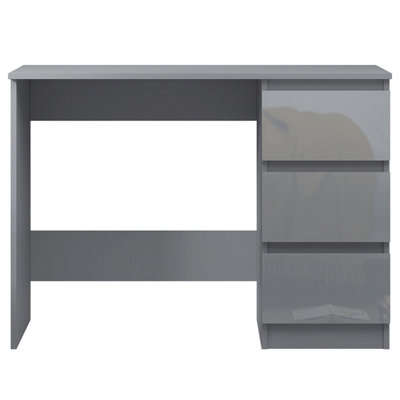 FWStyle High Gloss Grey Dressing Table Desk With 3 Large Drawers