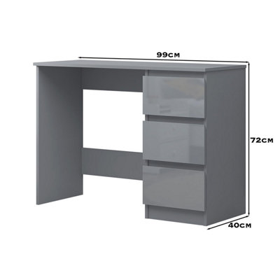 FWStyle High Gloss Grey Dressing Table Desk With 3 Large Drawers