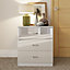 FWStyle High Gloss White 3 Drawer Bedside Table Nightstand