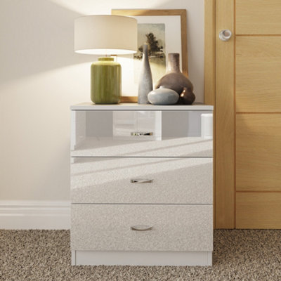 FWStyle High Gloss White 3 Drawer Bedside Table Nightstand