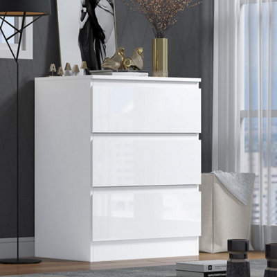 FWStyle High Gloss White Chest Of 3 Drawers Scratch Resistant Anti Bowing Bedroom Furniture
