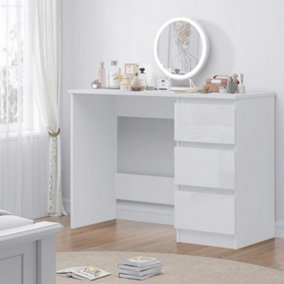 FWStyle High Gloss White Dressing Table Desk With 3 Large Drawers