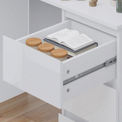 FWStyle High Gloss White Dressing Table Desk With 3 Large Drawers