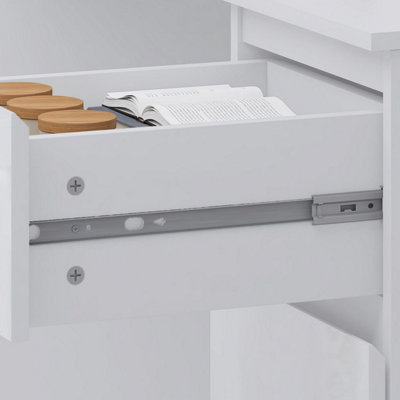 FWStyle High Gloss White Dressing Table Desk With 3 Large Drawers