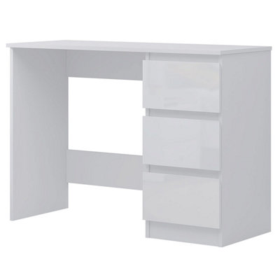 FWStyle High Gloss White Dressing Table Desk With 3 Large Drawers