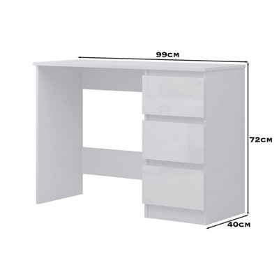 FWStyle High Gloss White Dressing Table Desk With 3 Large Drawers