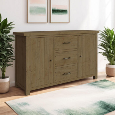 FWStyle Large 2 Door 3 Drawer Solid Pine Sideboard