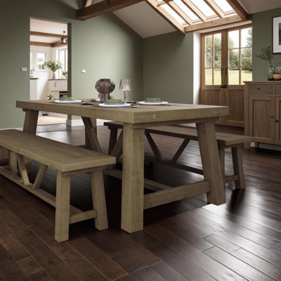 FWStyle Large 2M Solid Pine Fixed Top Dining Table