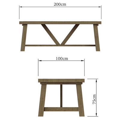 FWStyle Large 2M Solid Pine Fixed Top Dining Table
