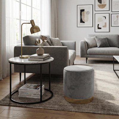 FWStyle Loretta Grey Velvet Vintage Style Barrel Stool Seat