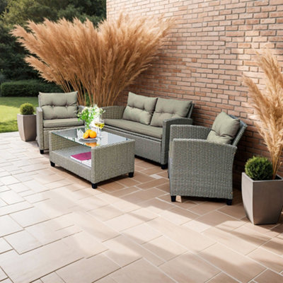 FWStyle Luxury 4 Piece Natural Rattan Garden Sofa Set Indoor & Outdoor Use