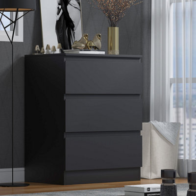 FWStyle Matt Black Chest Of 3 Drawers Scratch Resistant Anti Bowing Bedroom Furniture