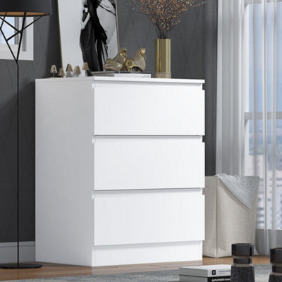 FWStyle Matt White Chest Of 3 Drawers Scratch Resistant Anti Bowing Bedroom Furniture