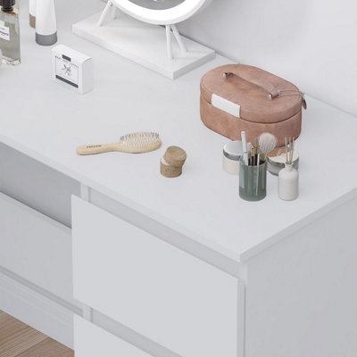 FWStyle Matt White Dressing Table Desk with 3 Large Drawers
