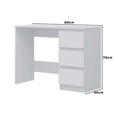 FWStyle Matt White Dressing Table Desk with 3 Large Drawers