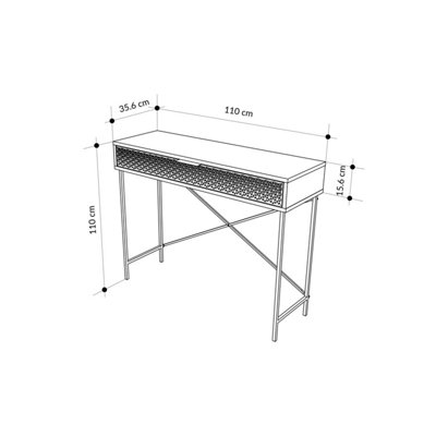 FWStyle Oak Effect Large Console Table 1 Push Open Drawer Metal Frame