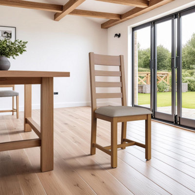 FWStyle Pair Of Solid Oak Slat Back Dining Chairs