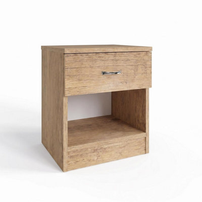 FWStyle Promo Bedside Table Chest Of Drawers Oak Nightstand 1 Drawer Open Storage (H) 47 (W) 40 (D) 36cm