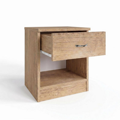 FWStyle Promo Bedside Table Chest Of Drawers Oak Nightstand 1 Drawer Open Storage (H) 47 (W) 40 (D) 36cm