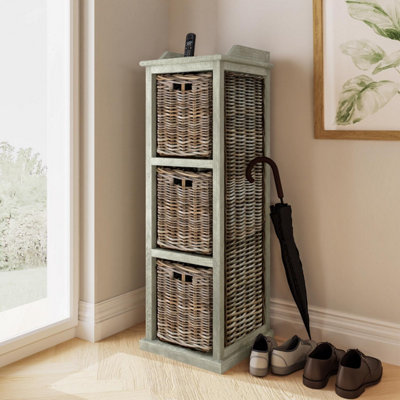 FWStyle Ready Assembled 3 Drawer Storage Unit Tall Solid Greywash Pine