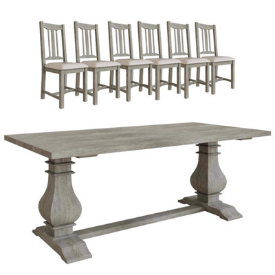 FWStyle Reclaimed Pine Dining Set 2m Table W/ 6 Chairs