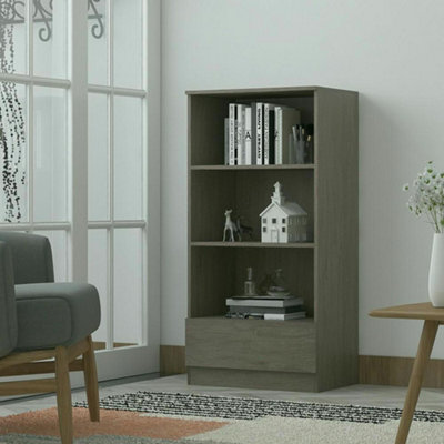FWStyle Rustic Oak 3 Tier Bookcase With Storage Drawer