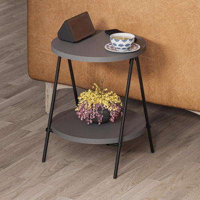 FWStyle Scratch Resistant 2 Tier Round Side Table Metal Frame Anthracite Grey