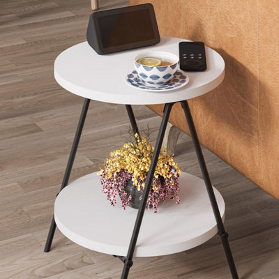 FWStyle Scratch Resistant 2 Tier Round Side Table Metal Frame Painted White