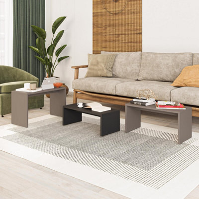 FWStyle Scratch Resistant Nest Of 3 Tables Anthracite & Mocha Grey Living Room