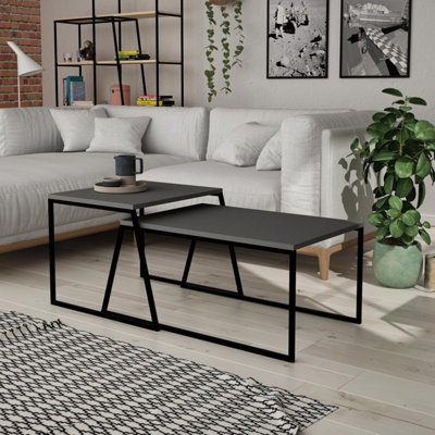 FWStyle Scratch Resistant Set Of 2 Nesting Coffee Tables Anthracite Grey Finish