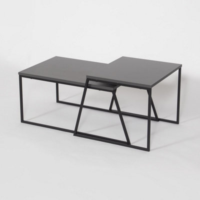 FWStyle Scratch Resistant Set Of 2 Nesting Coffee Tables Anthracite Grey Finish
