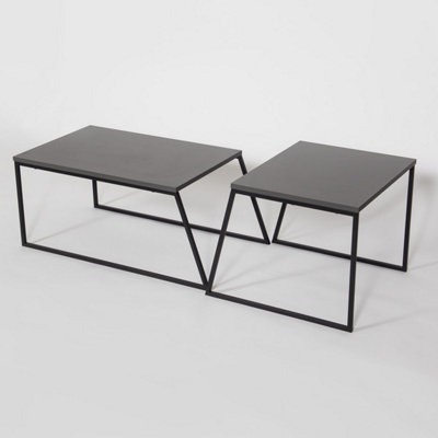 FWStyle Scratch Resistant Set Of 2 Nesting Coffee Tables Anthracite Grey Finish