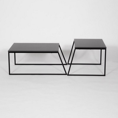 FWStyle Scratch Resistant Set Of 2 Nesting Coffee Tables Anthracite Grey Finish