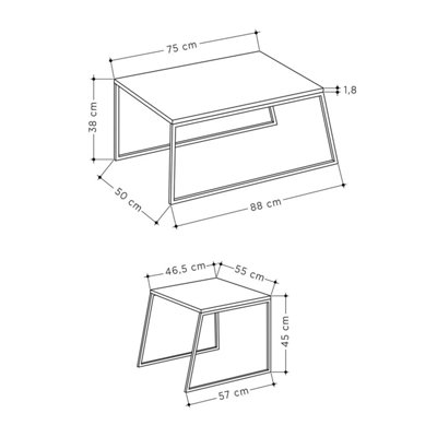 FWStyle Scratch Resistant Set Of 2 Nesting Coffee Tables Anthracite Grey Finish