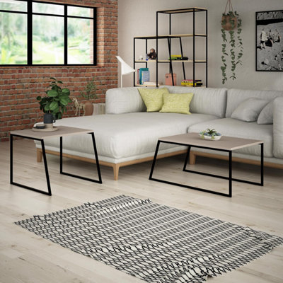 FWStyle Scratch Resistant Set Of 2 Nesting Coffee Tables Mocha Grey Finish