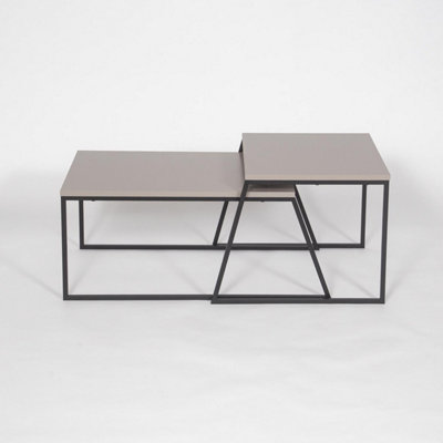 FWStyle Scratch Resistant Set Of 2 Nesting Coffee Tables Mocha Grey Finish