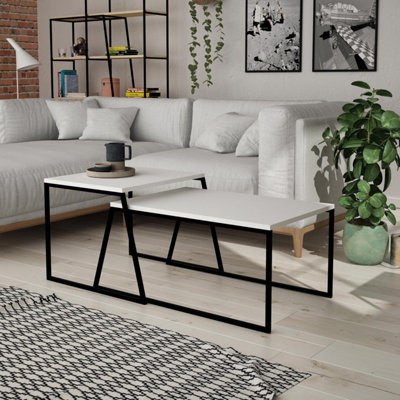 FWStyle Scratch Resistant Set Of 2 Nesting Coffee Tables Painted White Finish