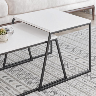 FWStyle Scratch Resistant Set Of 2 Nesting Coffee Tables Painted White Finish
